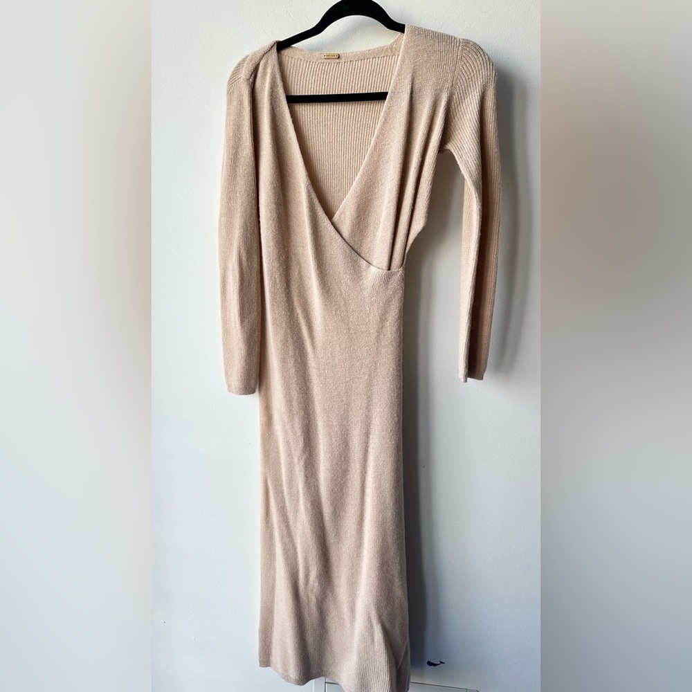 Cult Gaia Lissie Rib Knit Wrap Dress, Oatmeal Melange, XS | P2P 17 - Picture 3 of 7